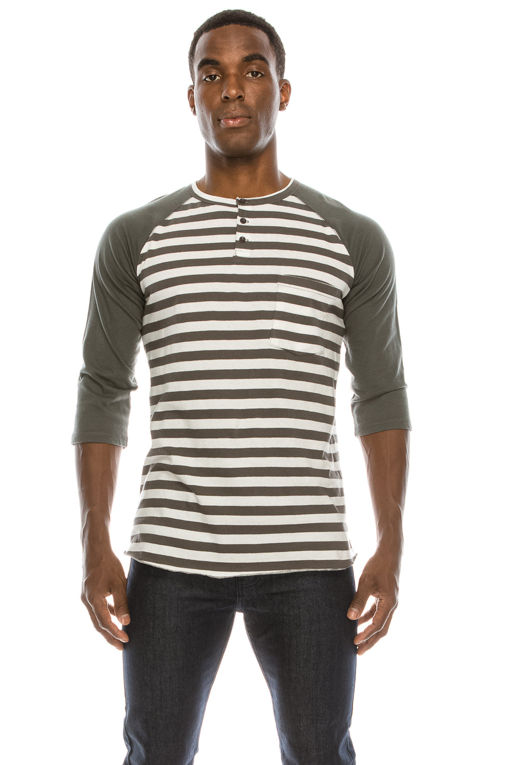 HT RUDE 3/4 SLEEVE STRIPE HENLEY