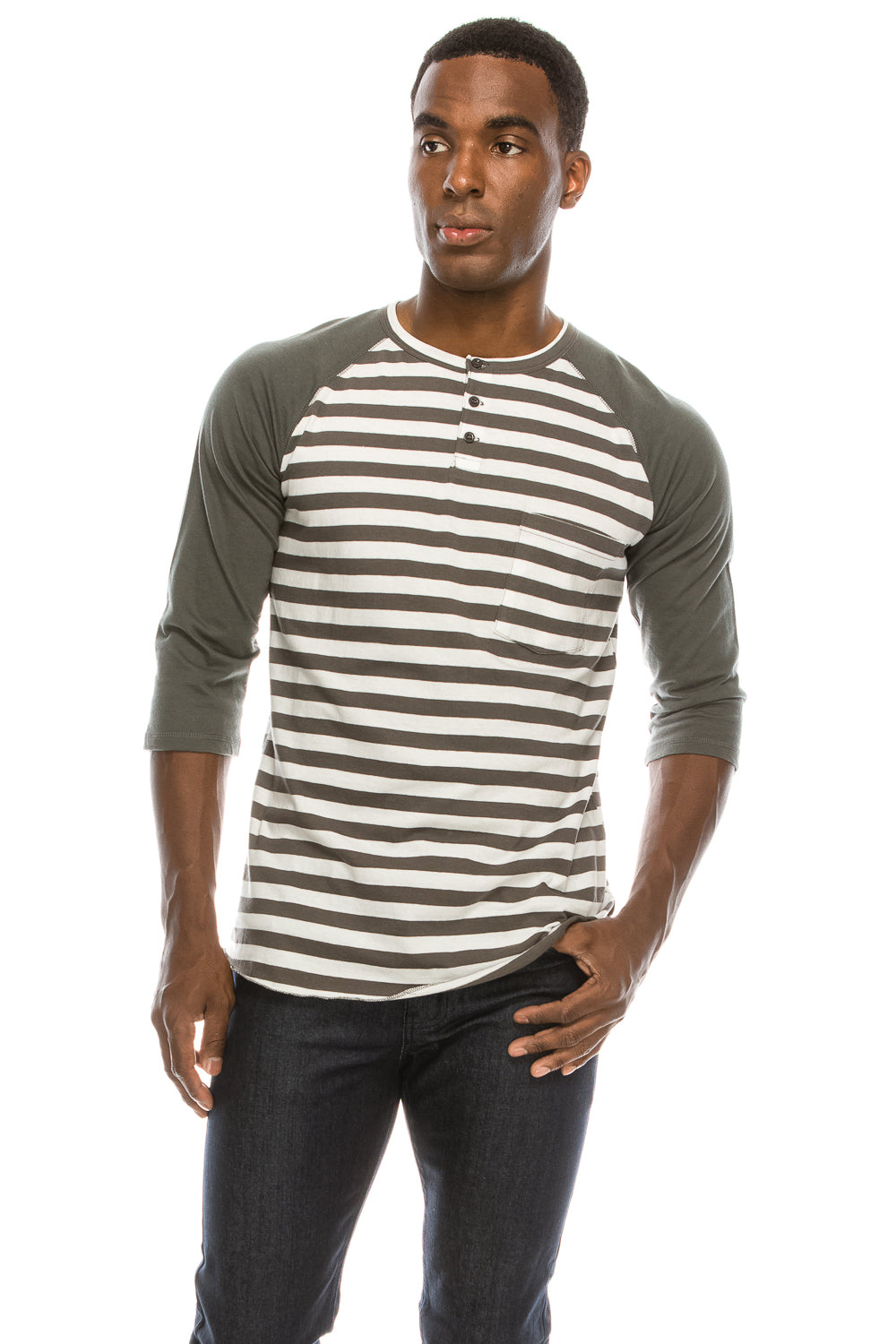 HT RUDE 3/4 SLEEVE STRIPE HENLEY