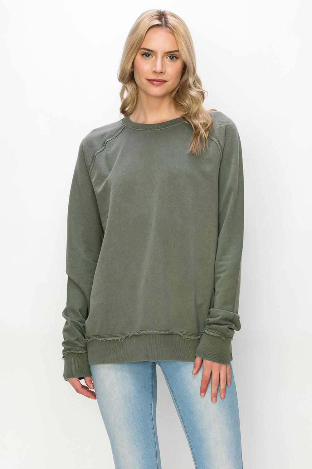 Raw Hem Midweight Long Sleeve Sweatshirt