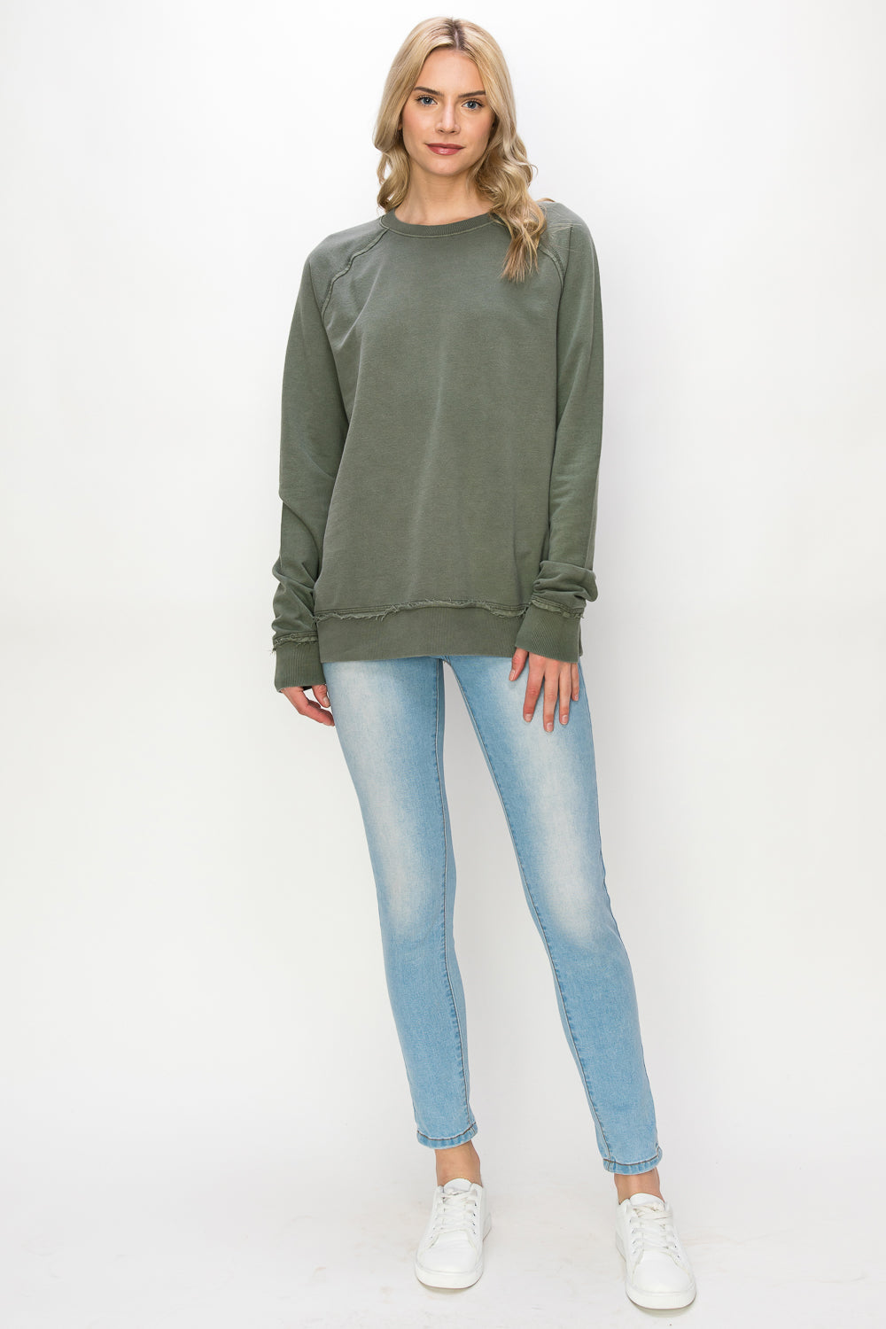 Raw Hem Midweight Long Sleeve Sweatshirt