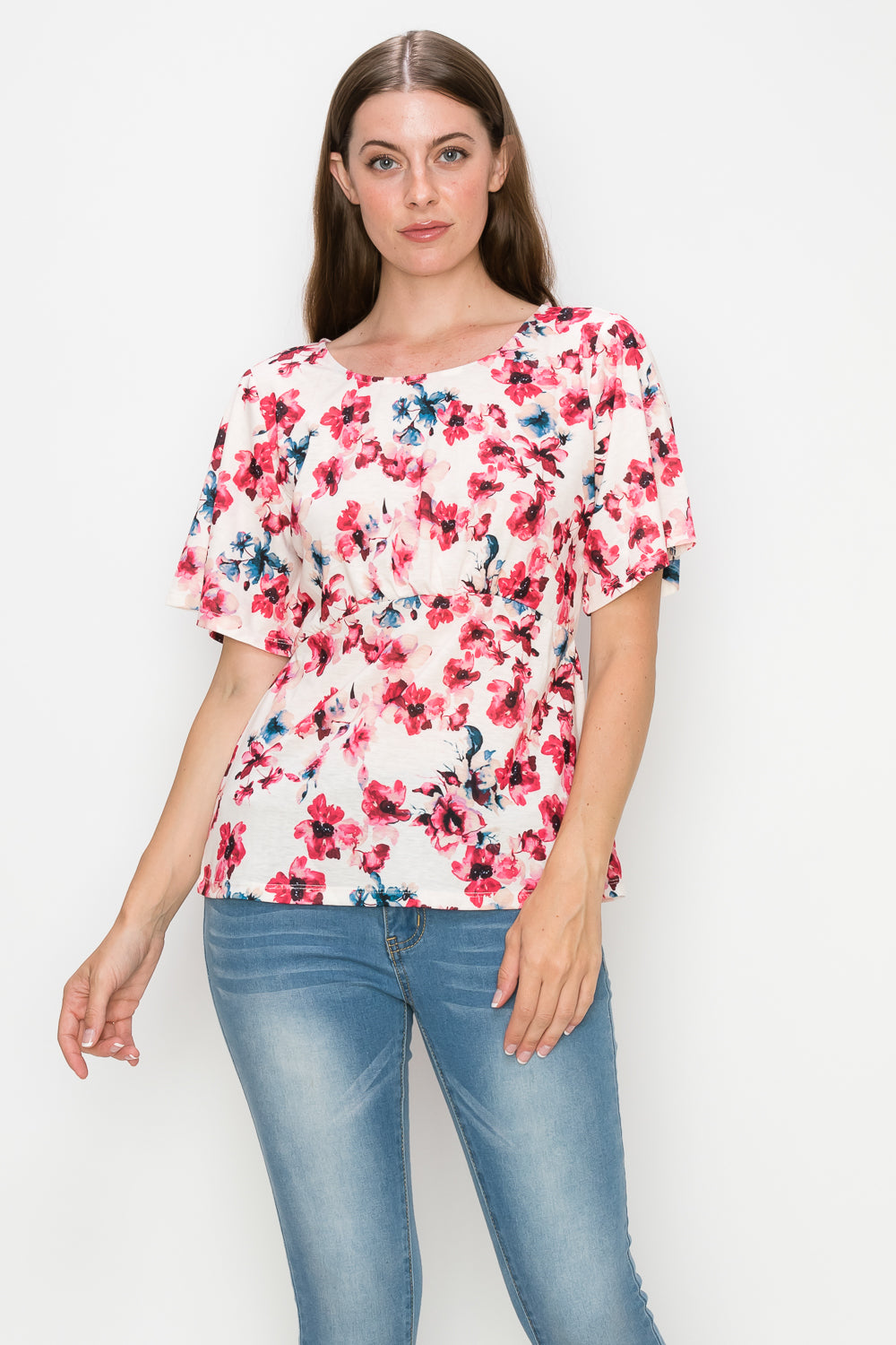 Most Worthy Flutter Sleeve Floral Print Top