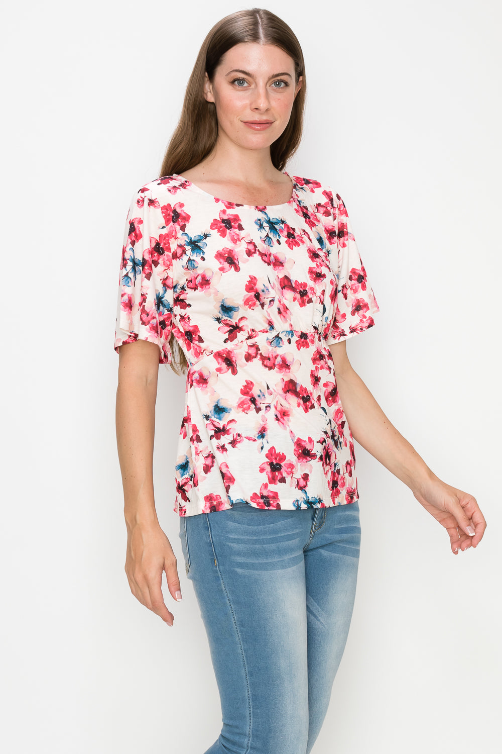 Most Worthy Flutter Sleeve Floral Print Top