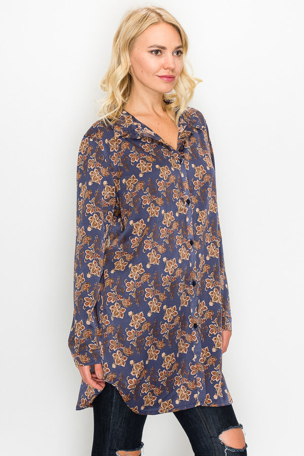 Daisy Floral Print Longline Shirt