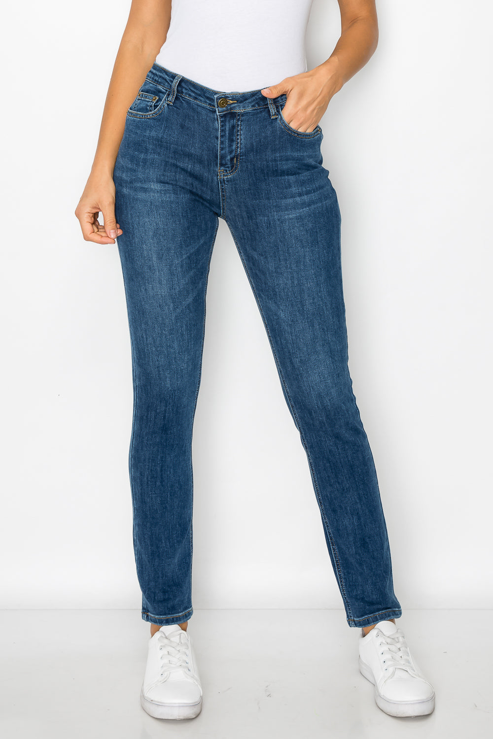 Mid Rise Light Weight Straight Leg Jeans