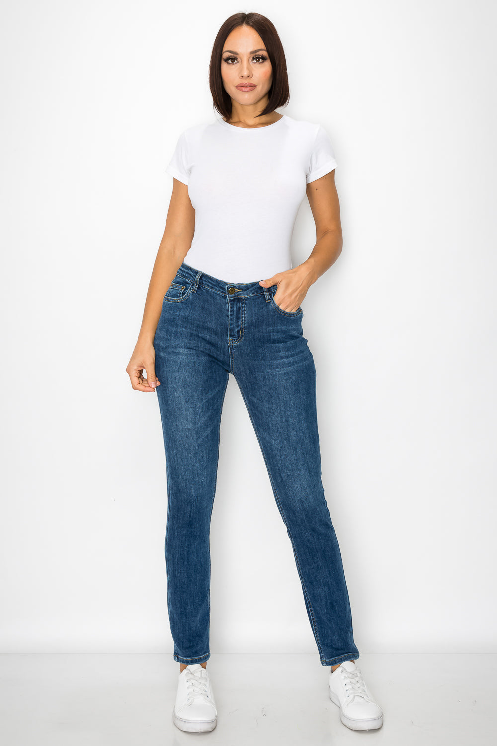 Mid Rise Light Weight Straight Leg Jeans