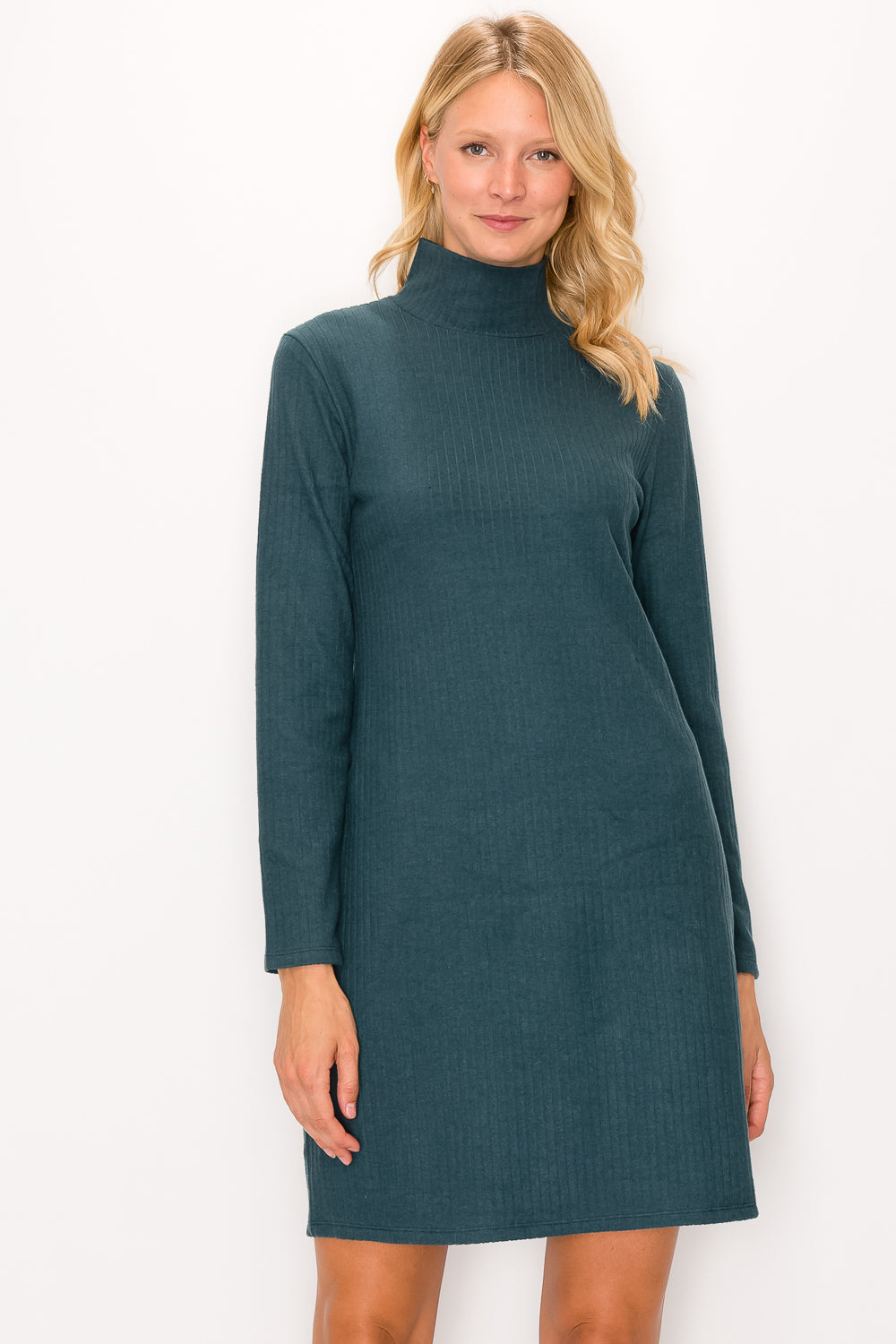 Ribbed Mock Neck Long Sleeve Sweater Minidress