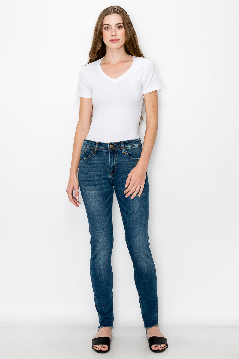 Mid-Rise Raw Hem Skinny Jeans