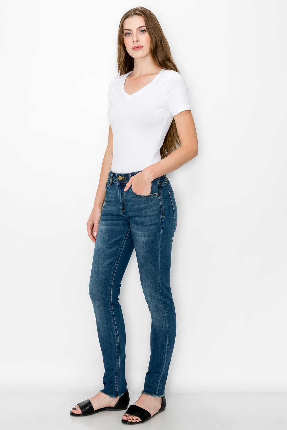 Mid-Rise Raw Hem Skinny Jeans