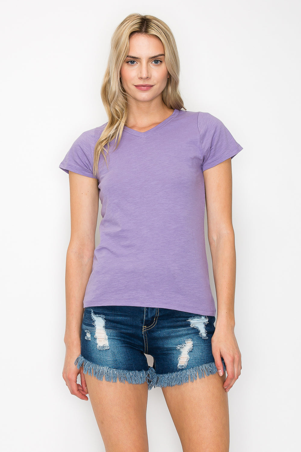 Cotton Slub Vneck T-shirt