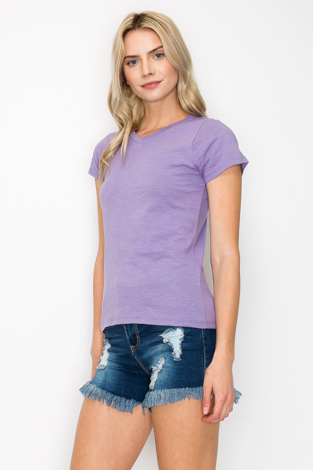 Cotton Slub Vneck T-shirt